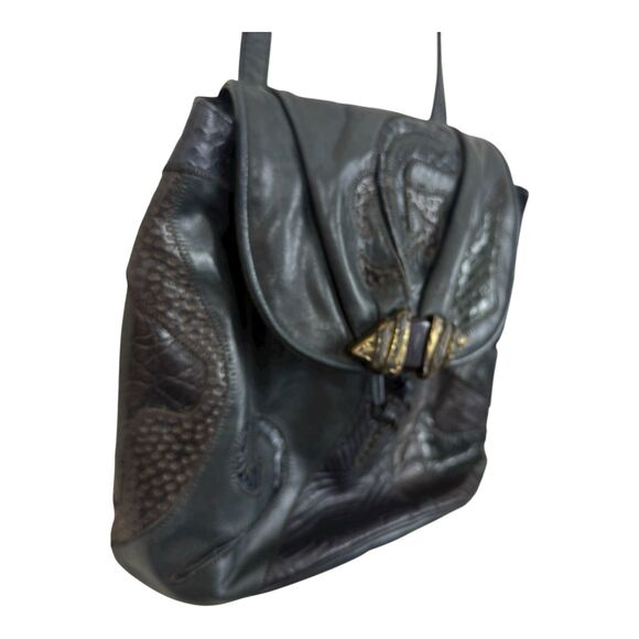 Sharif Exotic Leather Crossbody Handbag Reptile Bag Made in USA Navy Blue - Picture 5 of 14